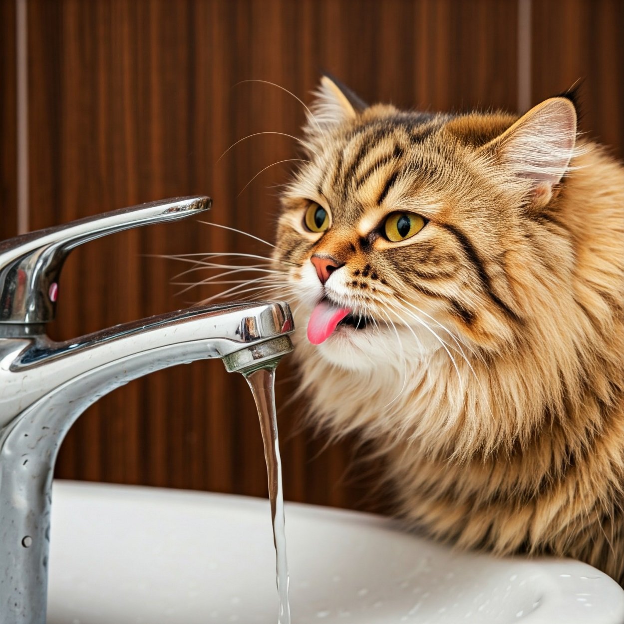 Gato bebendo água na torneira